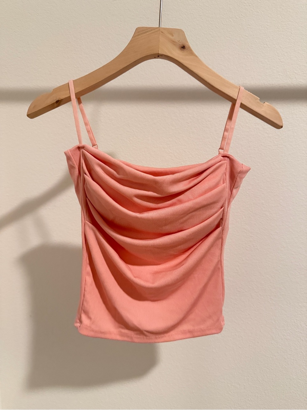 Coral Pink Draped Cowl Neck Cami with build in Bra